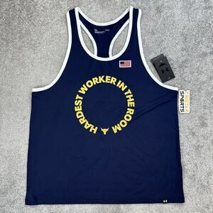 Under Armour Project Rock IsoChill Tank Top Mens Size Large Blue Hardest Worker